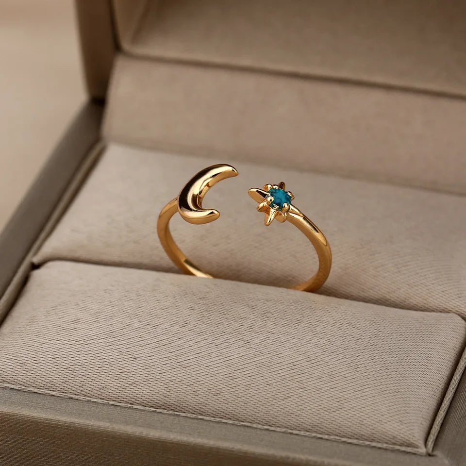 Zircon Moon & Star Adjustable Ring - TrueHue