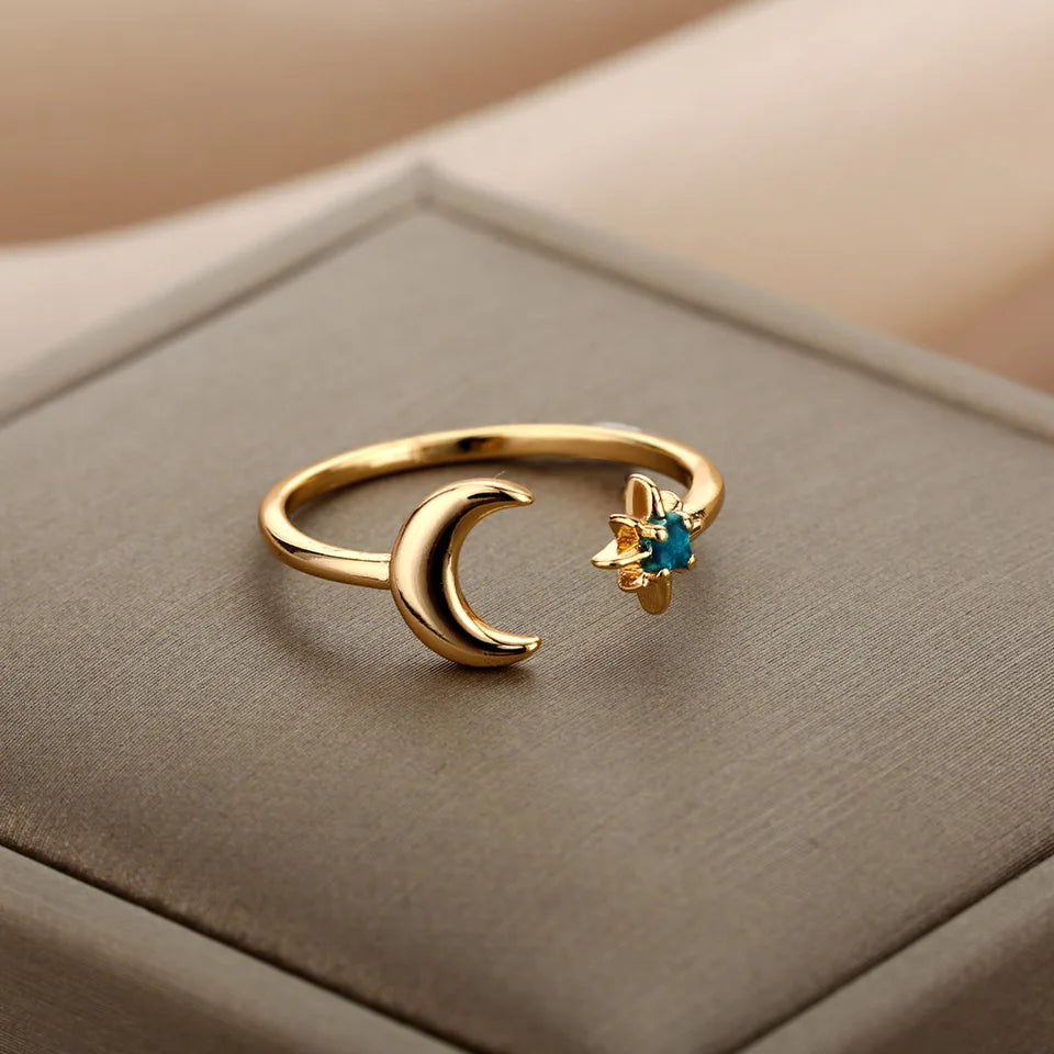 Zircon Moon & Star Adjustable Ring - TrueHue