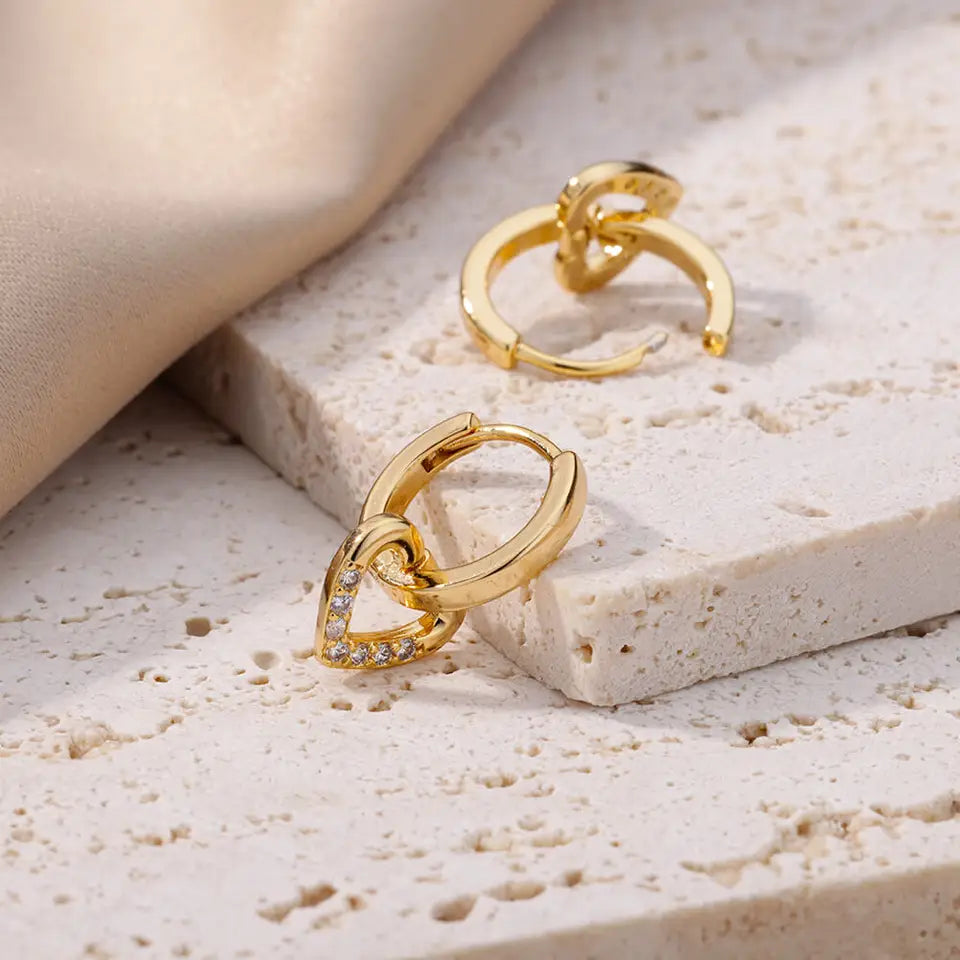 Gold Zircon Heart Earrings - TrueHue