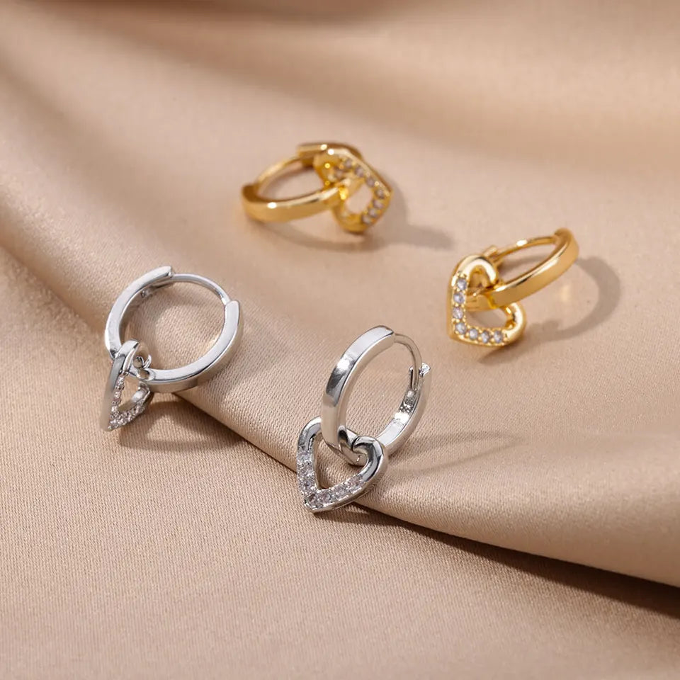 Gold Zircon Heart Earrings - TrueHue