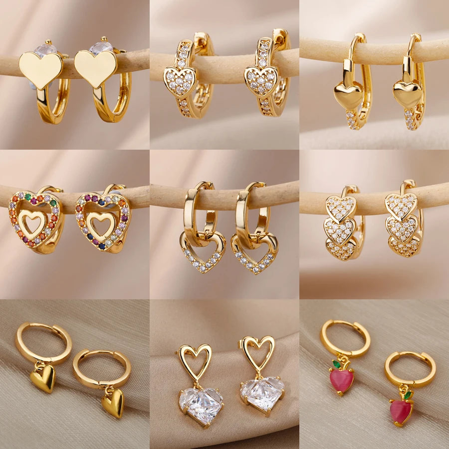 Gold Zircon Heart Earrings - TrueHue