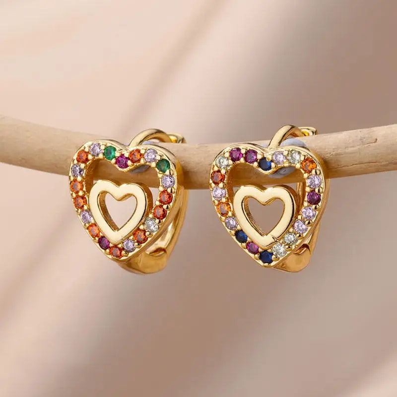Gold Zircon Heart Earrings - TrueHue