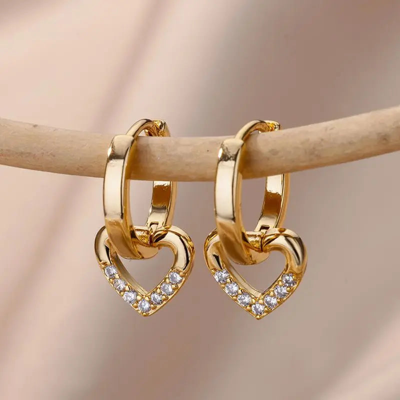 Gold Zircon Heart Earrings - TrueHue