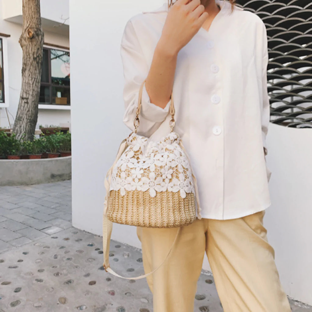 Summer Straw Lace Bucket Bag - TrueHue