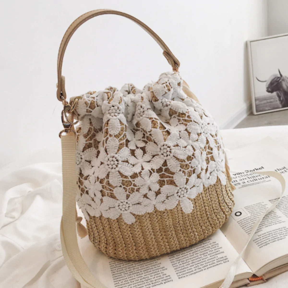Summer Straw Lace Bucket Bag - TrueHue
