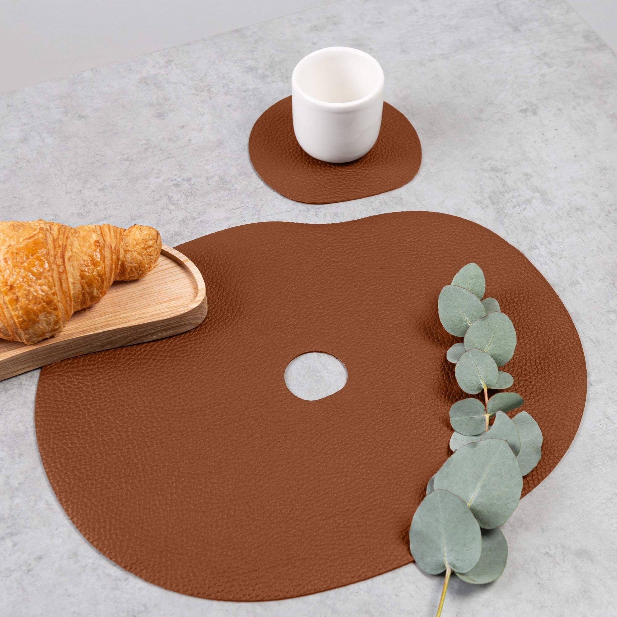 Rust Brown Leather Placemat & Coaster Set - TrueHue