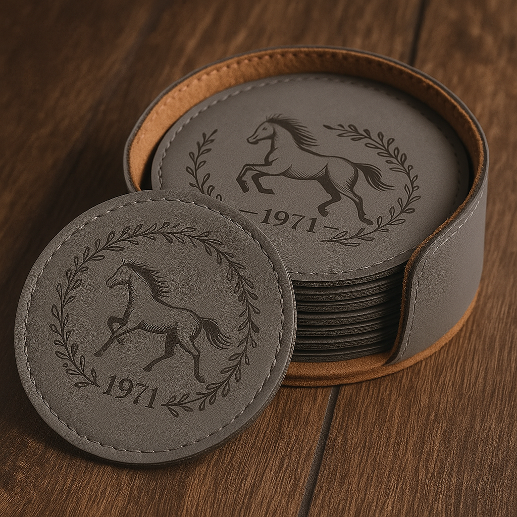 Engraved Leather Coaster Set – Matte Grey - TrueHue