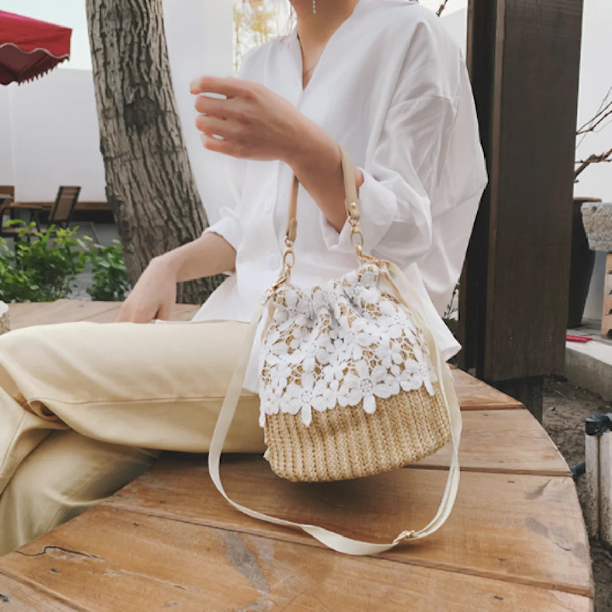 Summer Straw Lace Bucket Bag - TrueHue