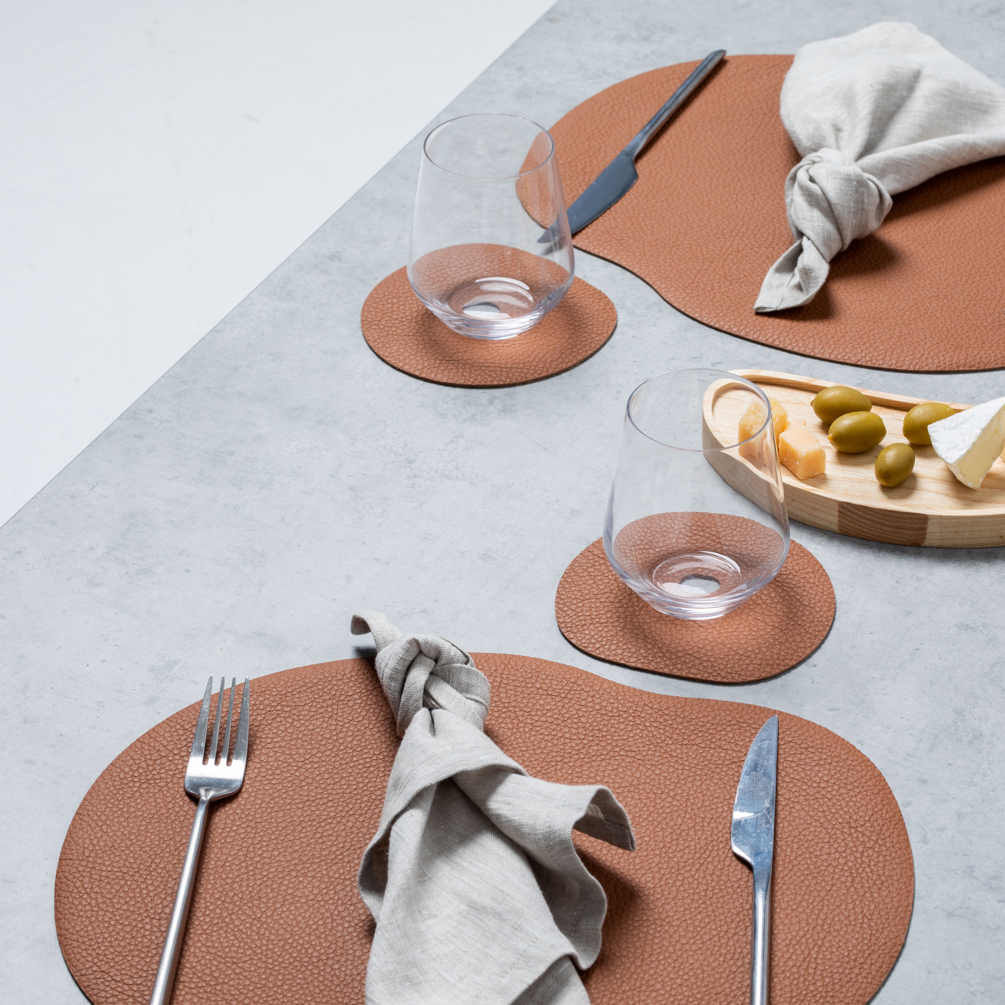 Rust Brown Leather Placemat & Coaster Set - TrueHue